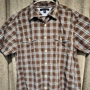 Tommy Hilfiger Cotton Brown and Blue Plaid Button Down Short Sleeve Shirt XL
